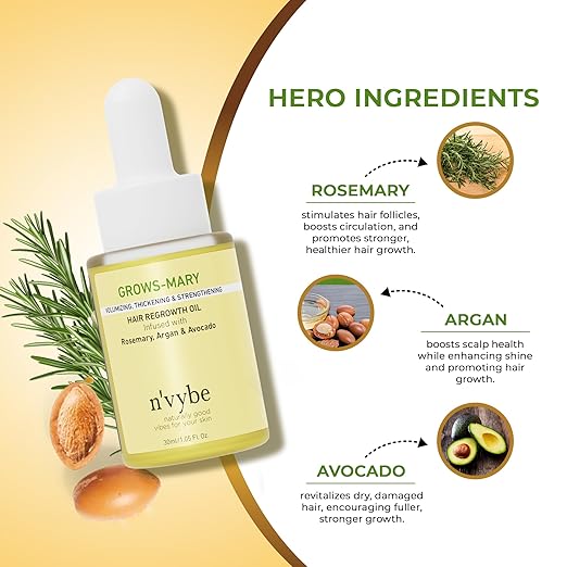 Grows-mary hair regrowth oil infused with Rosemary, Argan & Avocado
